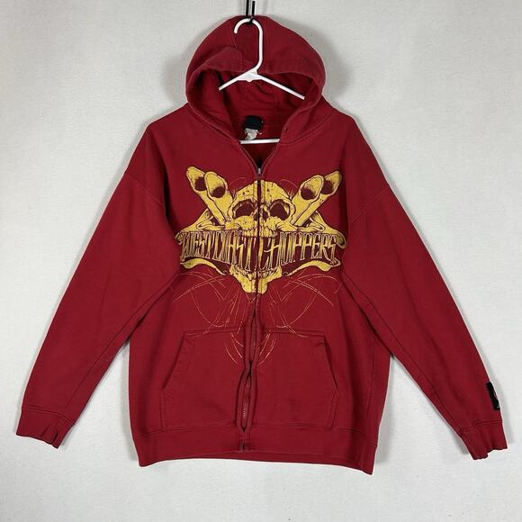 Vintage West Coast Choppers Hoodie Mens Medium Full Zip Biker Skull Paul Walker